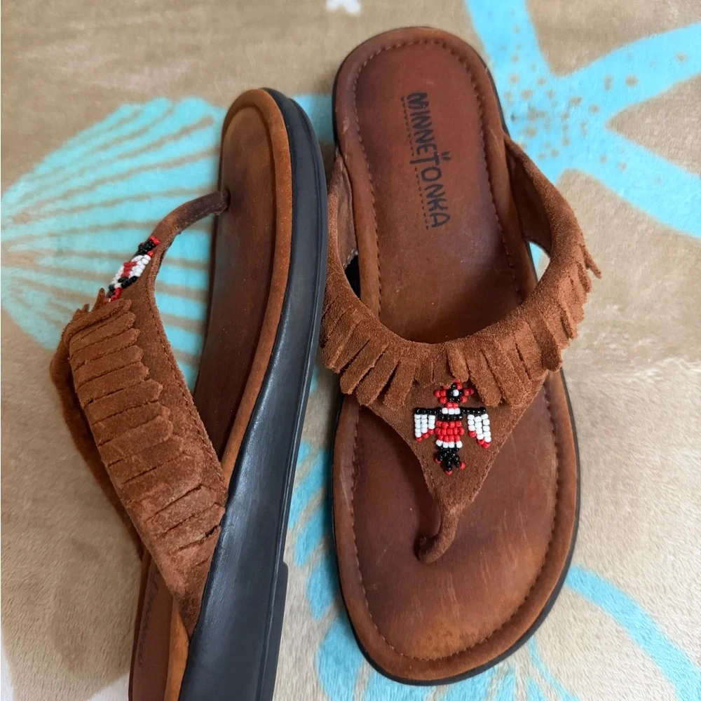 Minnetonka Brown Beaded Fringe Sandals~Size 6~EUC - Picture 4 of 5